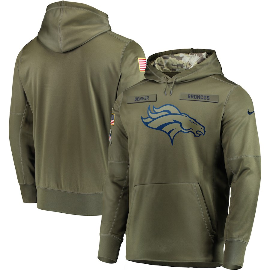 Men Denver Broncos Nike Olive Salute To Service KO Performance Hoodie Green